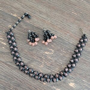 Vintage West Germany Black And Pink Glass Beaded Jewelry Set